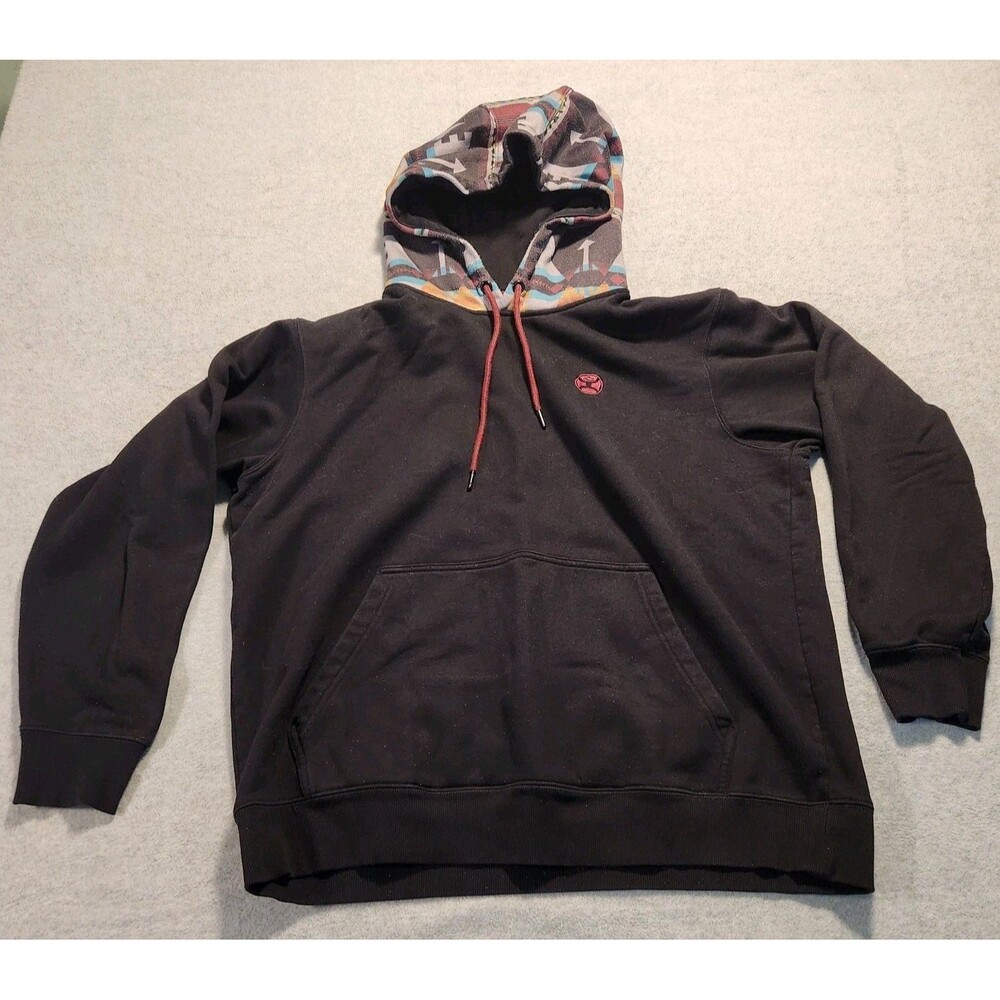 Hooey Hoodie Mens Black Hooded Southwestern Aztec Pocket Sz XL
